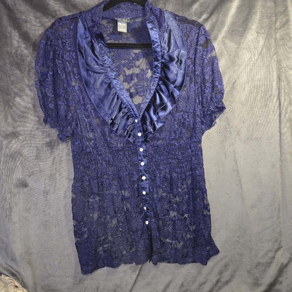 Dots Navy Lace Blouse - Picture 15 of 16